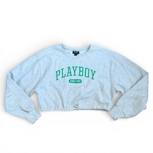 Playboy x PacSun Cropped Gray Sweatshirt w/ Drawstring – Size Large